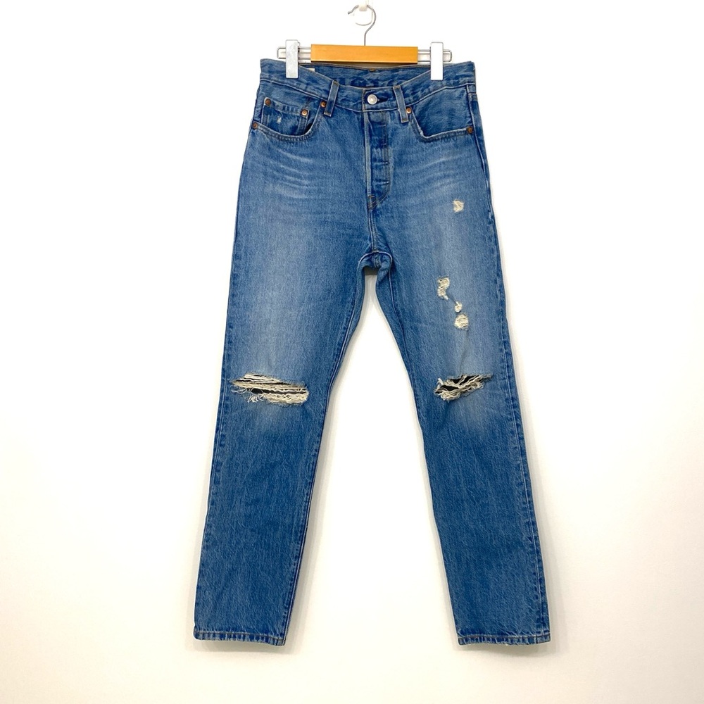 Levi’s 501 Straight Leg Distressed Jeans Blue Button Fly W27 L30